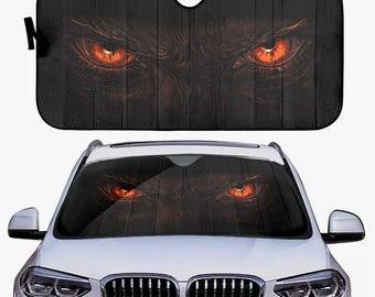 Parasol para parabrisas de coche con ojos de lobo naranja: ¡proteja su coche del calor y los rayos UV con estilo!