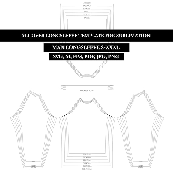 All Over Man Longsleeve Template PDF sewing pattern, for Sublimation, svg, png, pdf cut files, BLANK template, instant download