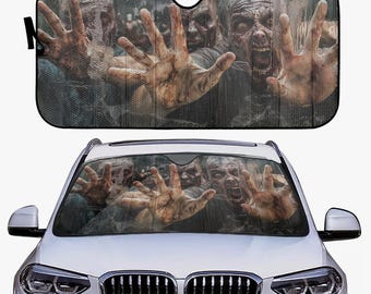 Parasol para parabrisas de coche Zombie Attack: ¡protección aterradora contra los rayos UV y el calor con estilo no-muerto!