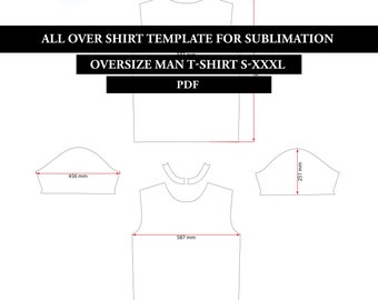 Patrón de costura en PDF para camiseta oversize para hombre, para sublimación, archivos de corte en PDF, plantilla en blanco, descarga instantánea
