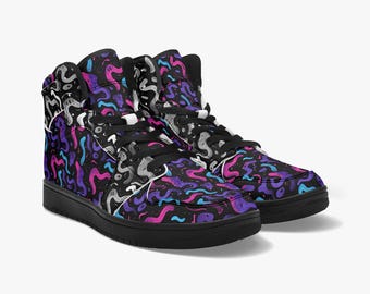 Zapatillas altas con ondas de neón vibrantes: calzado único y audaz para quienes marcan tendencia