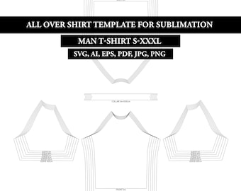 All Over Man Shirt Template PDF sewing pattern, for Sublimation, svg, png, pdf cut files, BLANK template, instant download