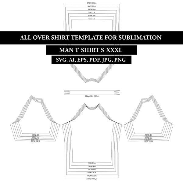 All Over Man Shirt Template, for Sublimation, svg, png, pdf cut files, BLANK template, instant download