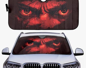 Parasol para parabrisas de coche Fierce Red Wolf Eyes: ¡protección audaz contra los rayos UV y el calor para su vehículo!