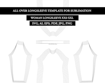 Patrón de costura PDF para camiseta de manga larga para mujer, para sublimación, archivos SVG, PNG, PDF, plantilla en blanco, descarga instantánea