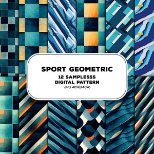Blue Geometric Sports Pattern Digital Paper for Printing and Backgrounds with Repeating Lattice Pattern