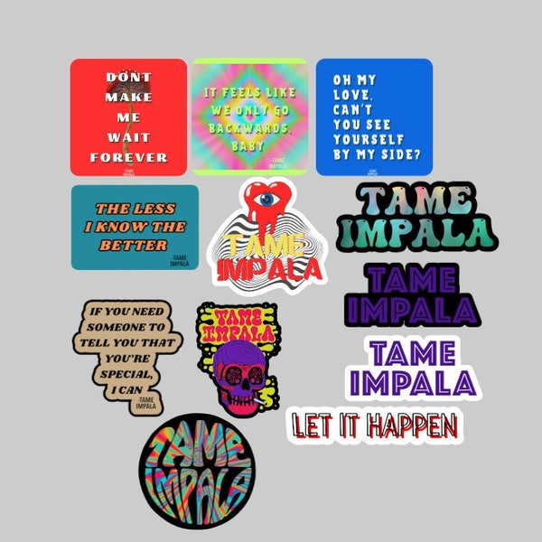 Tame Impala Stickers, Kevin Parker stickers, Tame Impala Album stickers, 12 Sticker Pack