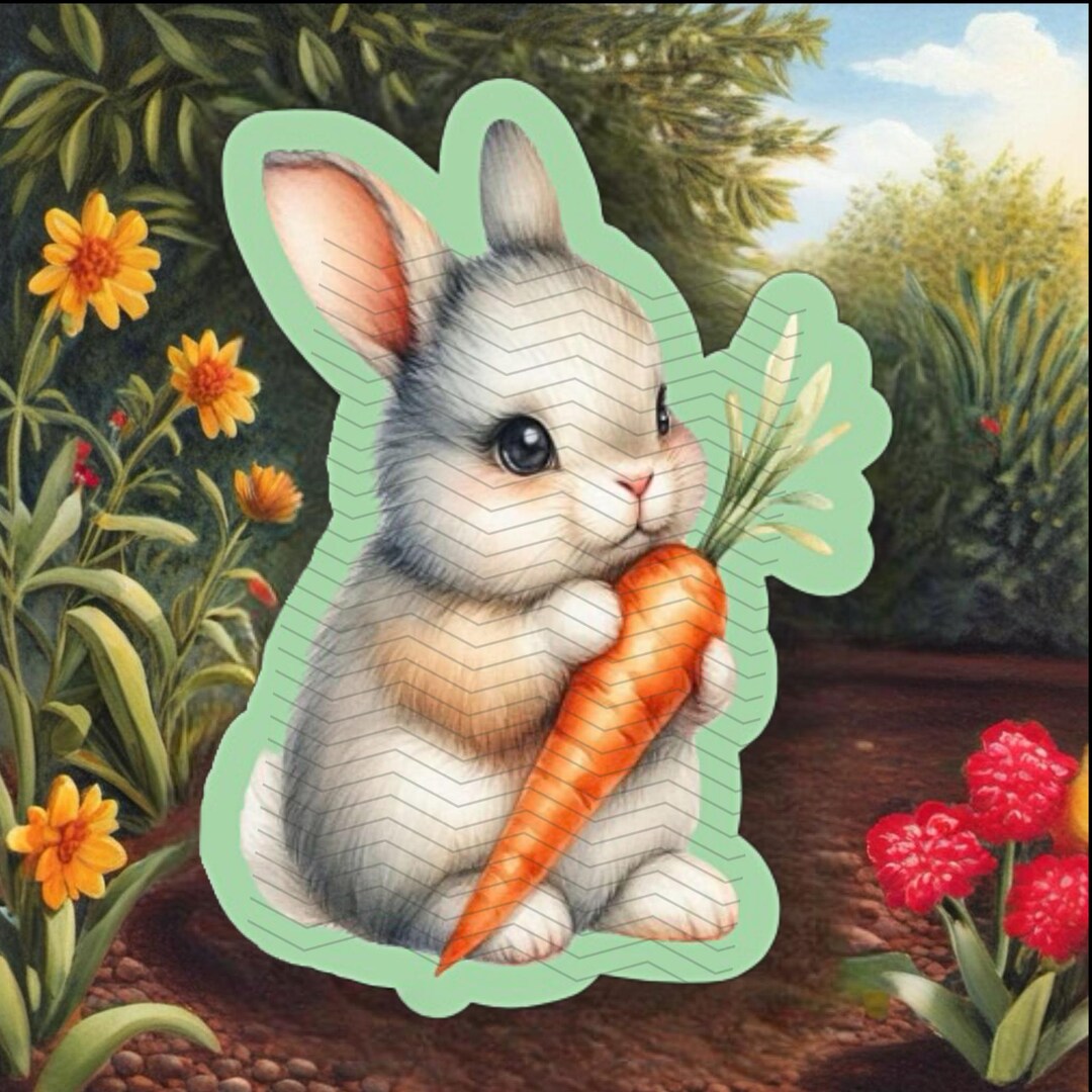 Gray Bunny Sticker, Cute Rabbit Sticker, Gray Dwarf Bunny Rabbit ...