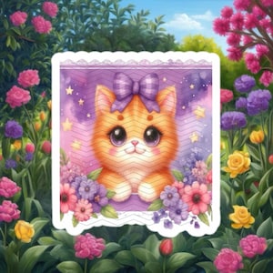 Cute Orange Cat Sticker, Orange Fluffy Cat Kitten Sticker, Orange Floral Cat Sticker, Coquette Cat, Persian Exotic British Shorthair