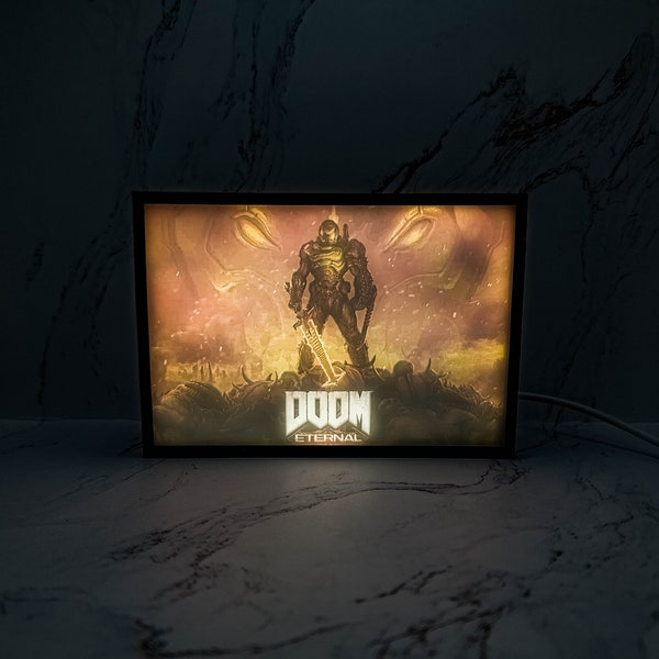DOOM Eternal | 3D Illuminated Shadow Box | Video game art decor Doom art gift | For bedrooms, kidsroom, living room, gameroom