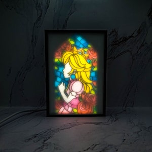 Princess Peach | 3d Illuminated Shadow Box | Video game art decor Princess Peach glass art gift | For bedrooms kidsroom living room gameroom