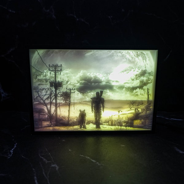 Fallout Lone Wanderer | 3D Illuminated Shadow Box | FO4 Video game art gift | For bedrooms kidsroom living room gameroom