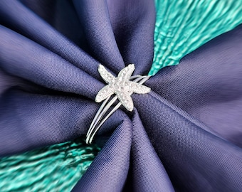 Starfish Napkin Ring Holder for Beach Wedding. Nautical Table Setting Decor.  Handmade Silver Rhinestone Bling Dinnerware Rings Holders.