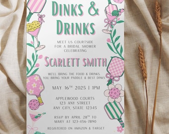 Dinks & Drinks Bridal Shower Invitations | Pickleball Bridal Shower Invitation | Pickleball themed party