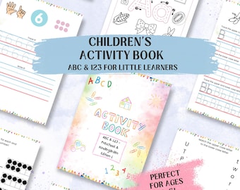 ABC and 123 Printable and Digital Learning Book | Preschool & Kindergarten Activity Pages for Tracing, Matching, Coloring
