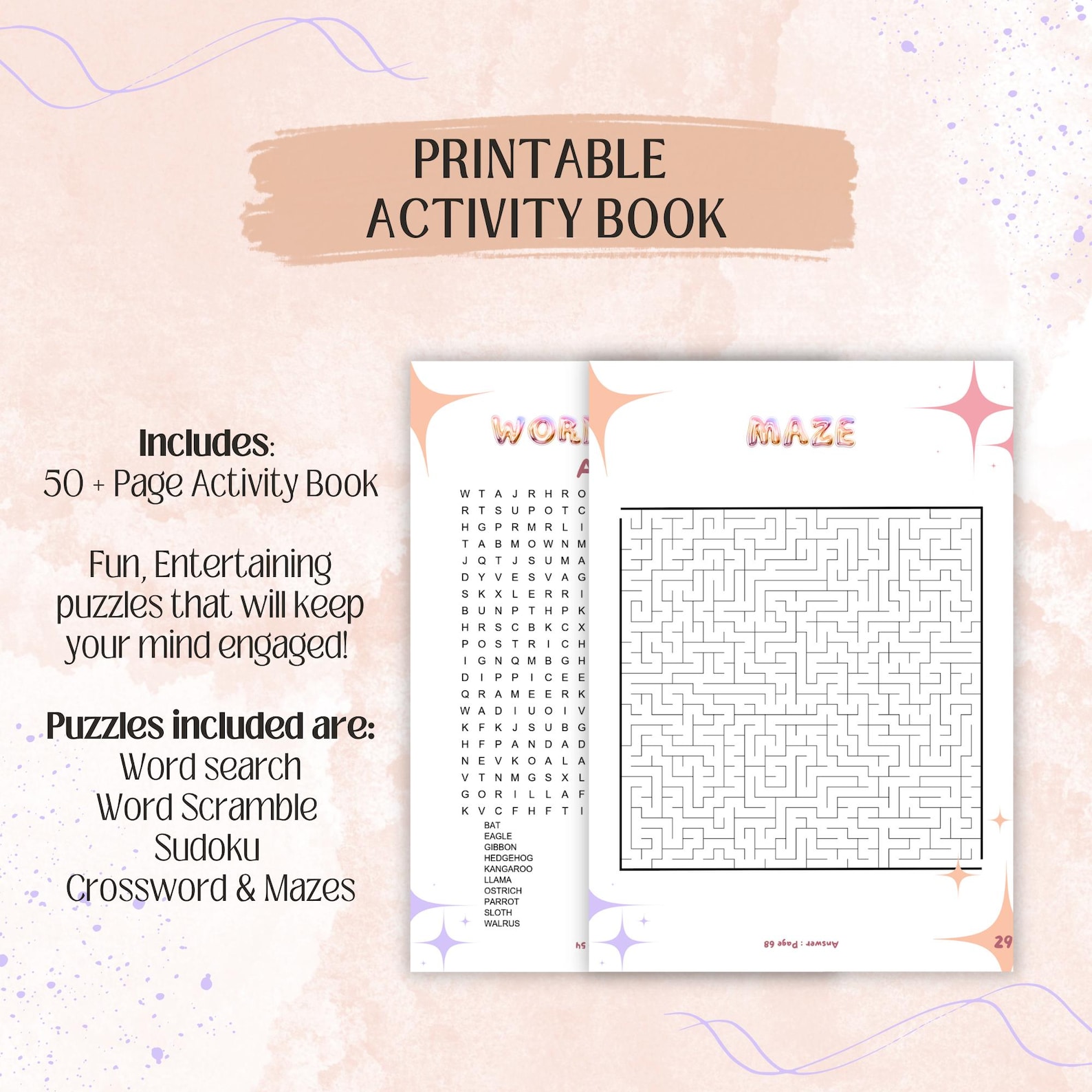 Puzzle Activity Book PDF | 50 Puzzles Sudoku Crosswords Word Search ...