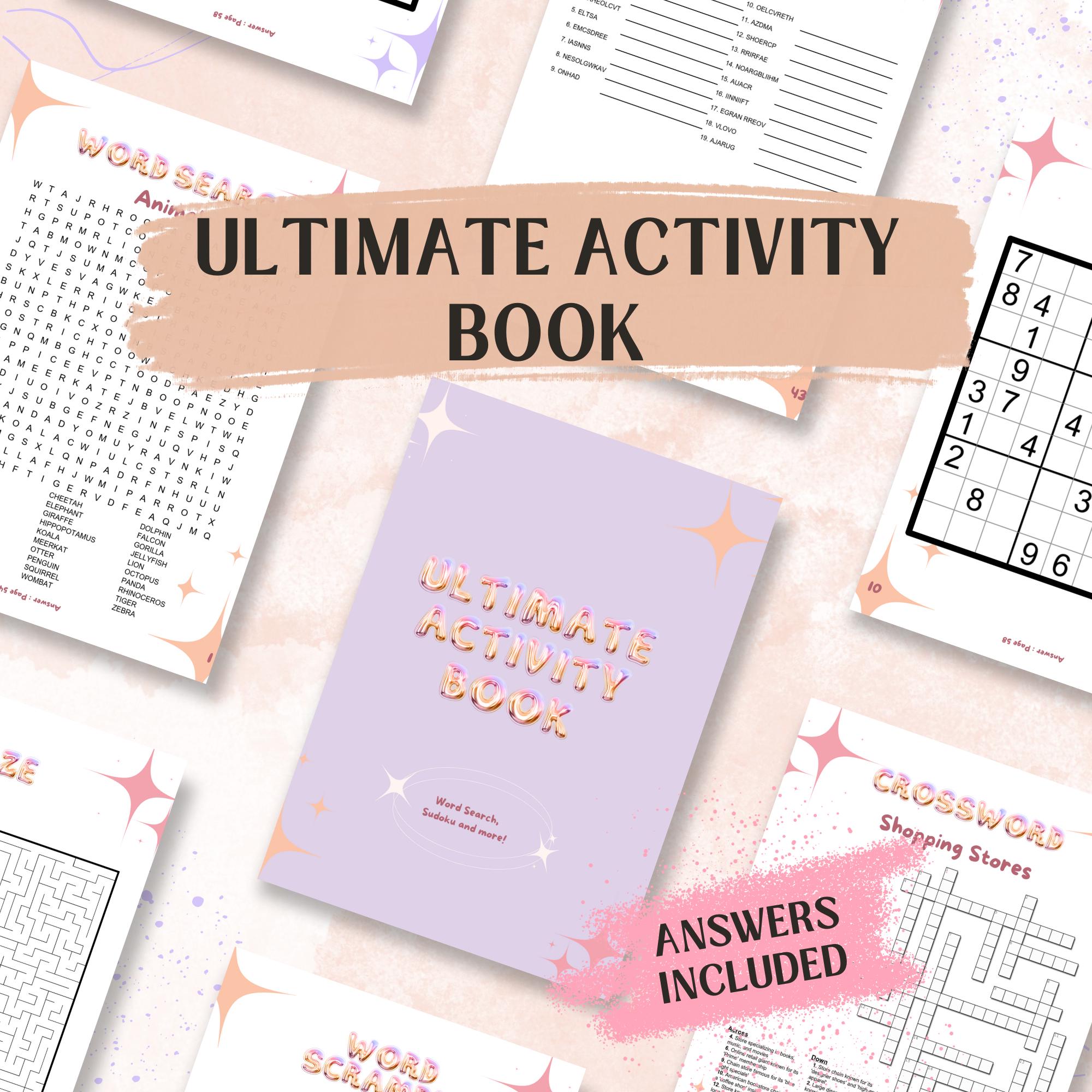 Ultimate Activity Book: Sudoku, Crossword Puzzles, Word Scrambles & Word Searches for Hours of Fun, Adult Activity Book, Fun Activities
