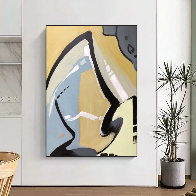 Extra Large Abstract Colorful shops Paintings On Canvas Original Oil Painting, 3D Yellow Geometric Abstract Painting, Yellow Textured Wall Art
