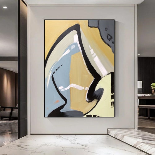 Extra Large Abstract Colorful shops Paintings On Canvas Original Oil Painting, 3D Yellow Geometric Abstract Painting, Yellow Textured Wall Art