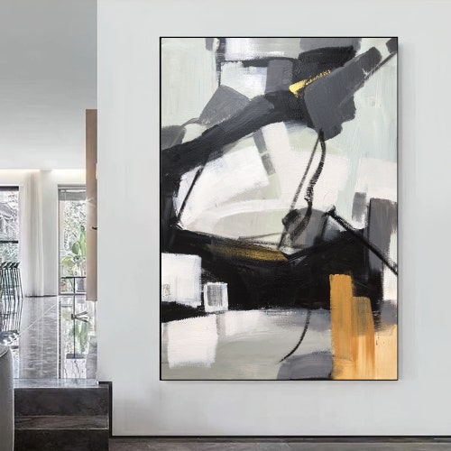 Large Original shops Gray Painting On Canvas, Abstract Art Black And Gray Painting,Gray And Orange Minimalist Texture Painting, Textured Painting