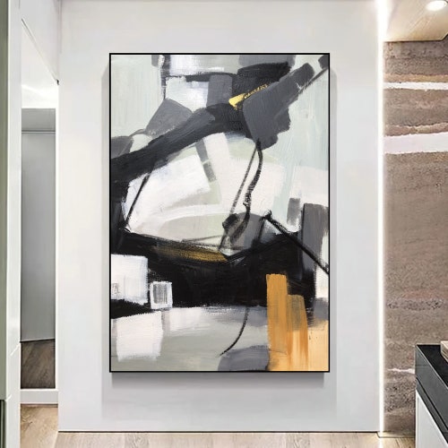 Large Original shops Gray Painting On Canvas, Abstract Art Black And Gray Painting,Gray And Orange Minimalist Texture Painting, Textured Painting