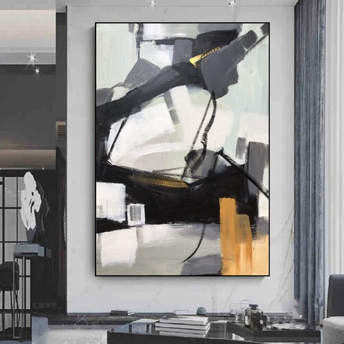 Large Original shops Gray Painting On Canvas, Abstract Art Black And Gray Painting,Gray And Orange Minimalist Texture Painting, Textured Painting