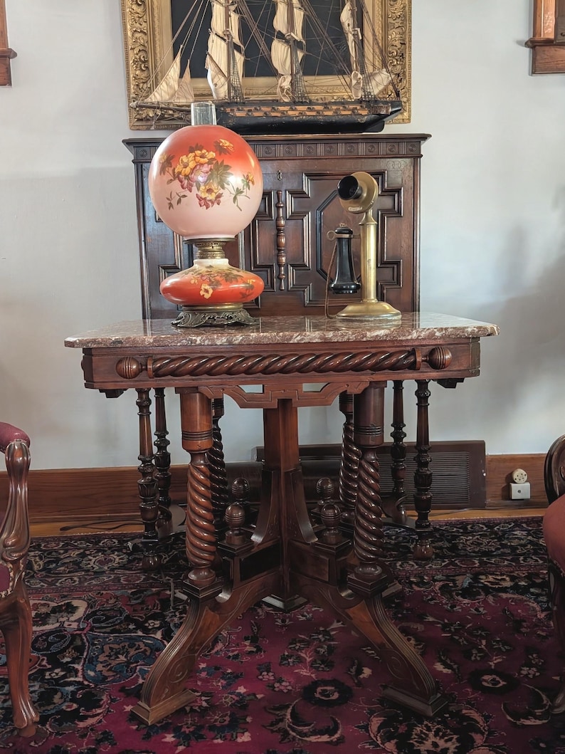 Zoom Room Reciever Stunning Antique 1880s Victorian Gothic Walnut or Mahogany Marble Top ...