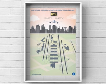 Atlanta International Airport  Poster | Wall Art Print | Atlanta City Wall Art |  Hartsfield Jackson Art | ATL Wall Decor | Skyline Print