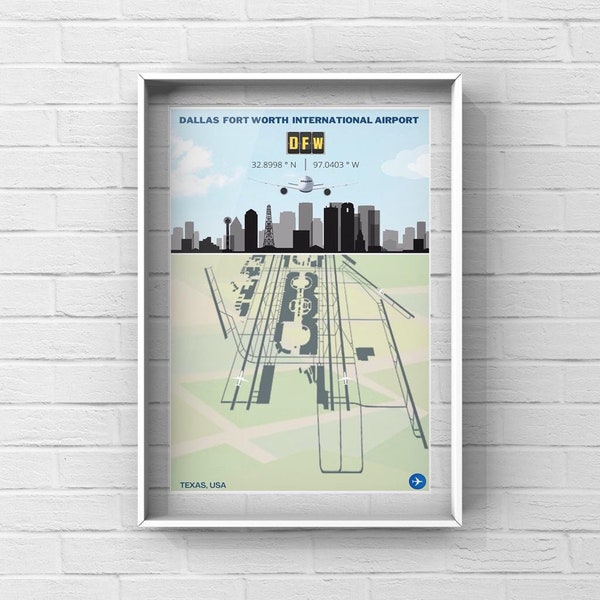 Dallas Fort Worth International Airport Poster | Wall Art Print | DFW City Wall Art | Dallas Cityscape Art | Texas Wall Decor | DFW Print