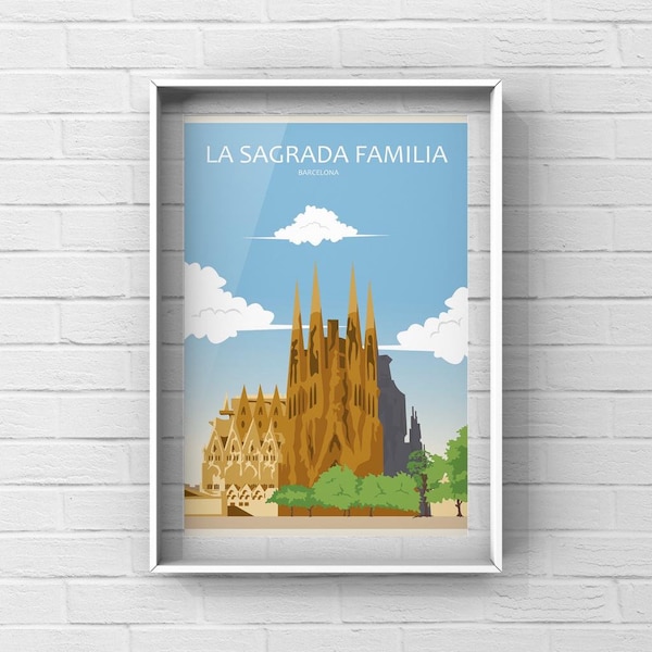 La Sagrada Familia Poster | Wall Art Print |  Barcelona City Wall Art | Spain Barca Cityscape Art | Church Wall Decor | Catalonia Sky Print