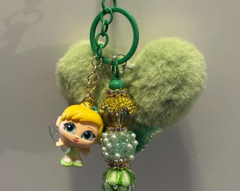 Tinker Bell Keychain | Disney Fairy Bag Charm | Green Sparkly Keychain | Peter Pan Inspired Accessory