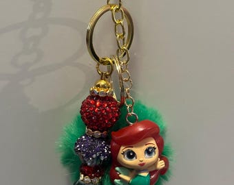 Handmade Ariel Keychain | Red Teal Sparkly Bag Charm, Ocean Theme Accessory