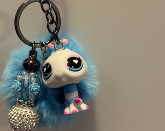 LPS Firefly Keychain | Handmade Beaded Charm with Pom, Rhinestones, Pearls