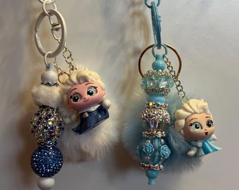 Handmade Elsa Inspired Keychain | Sparkly Ice Queen Bag Charm, Winter Blue Style
