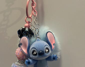 Stitch Keychain | Lilo & Stitch Inspired Blue Pink Bag Charm | Cute Disney Keychain | Sparkly Character Keychain