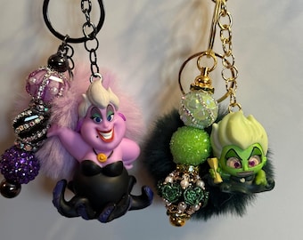 Handmade Ursula Inspired Keychain | Little Mermaid Villain Bag Charm, Purple Green Sparkly Accents