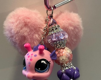 LPS Seahorse Keychain | Pink Purple Sea Life Charm | Handmade Beaded Keychain | Cute Ocean Bag Charm | Littlest Pet Shop Inspired