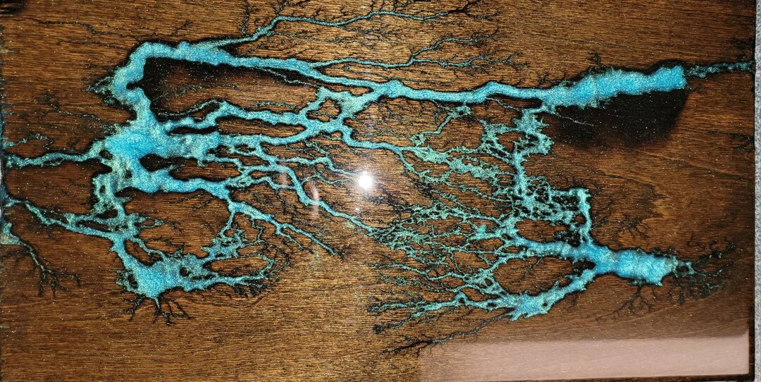 Teal Epoxy Resin Fractal Burn Wood Art Etsy