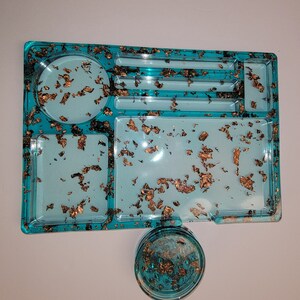 Rolling Tray and Copper and teal and grinder