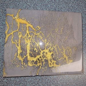 Grey Stain Yellow Epoxy Fractal Burn Wood Art