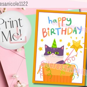 Happy Birthday Cat Printable Birthday Card DIY, Greeting Card Digital ...