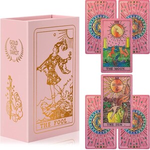 Mothers Day Gift, Pink Foiled Luxury Tarot Deck, WATERPROOF & WRINKLE RESISTANT Rider Waite Tarot Card Deck for Psychic Readings