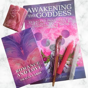 Goddess Awakening Gift Set: Divine Feminine Oracle Deck, Ritual Candle & Selenite Wand