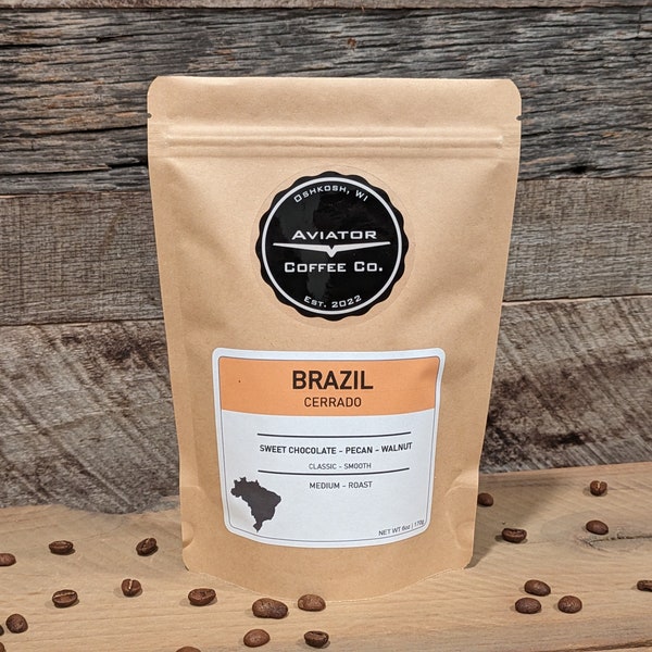 Brazil • Cerrado • Single Origin Coffee • Craft Roasted Coffee Beans • Arabica • Medium Roast • Great for Gifts • Aviator Coffee