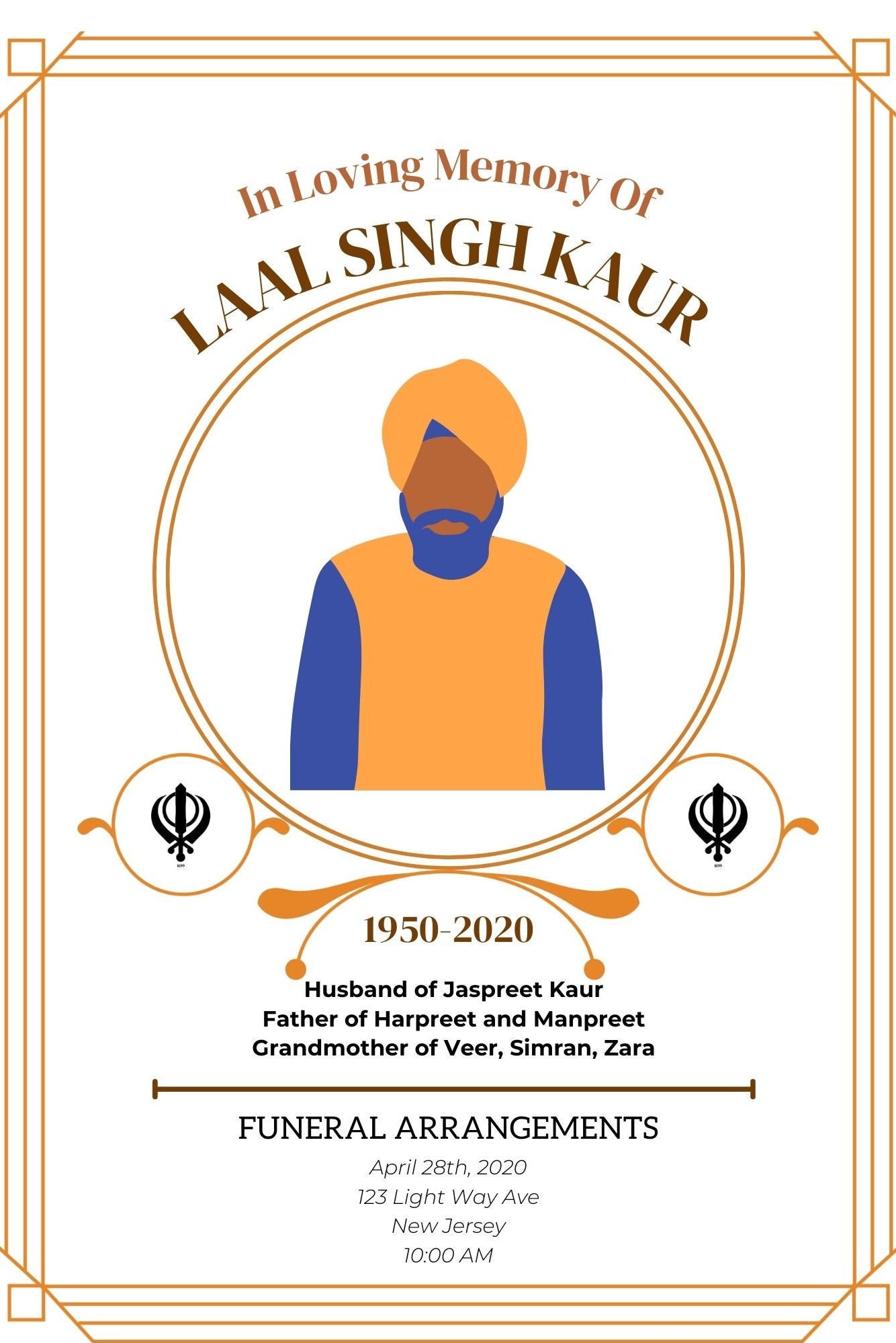 Sikh Asian I Indian Sikh Punjabi Funeral Program I Digital Can Be Sent via Whatsapp to Friends