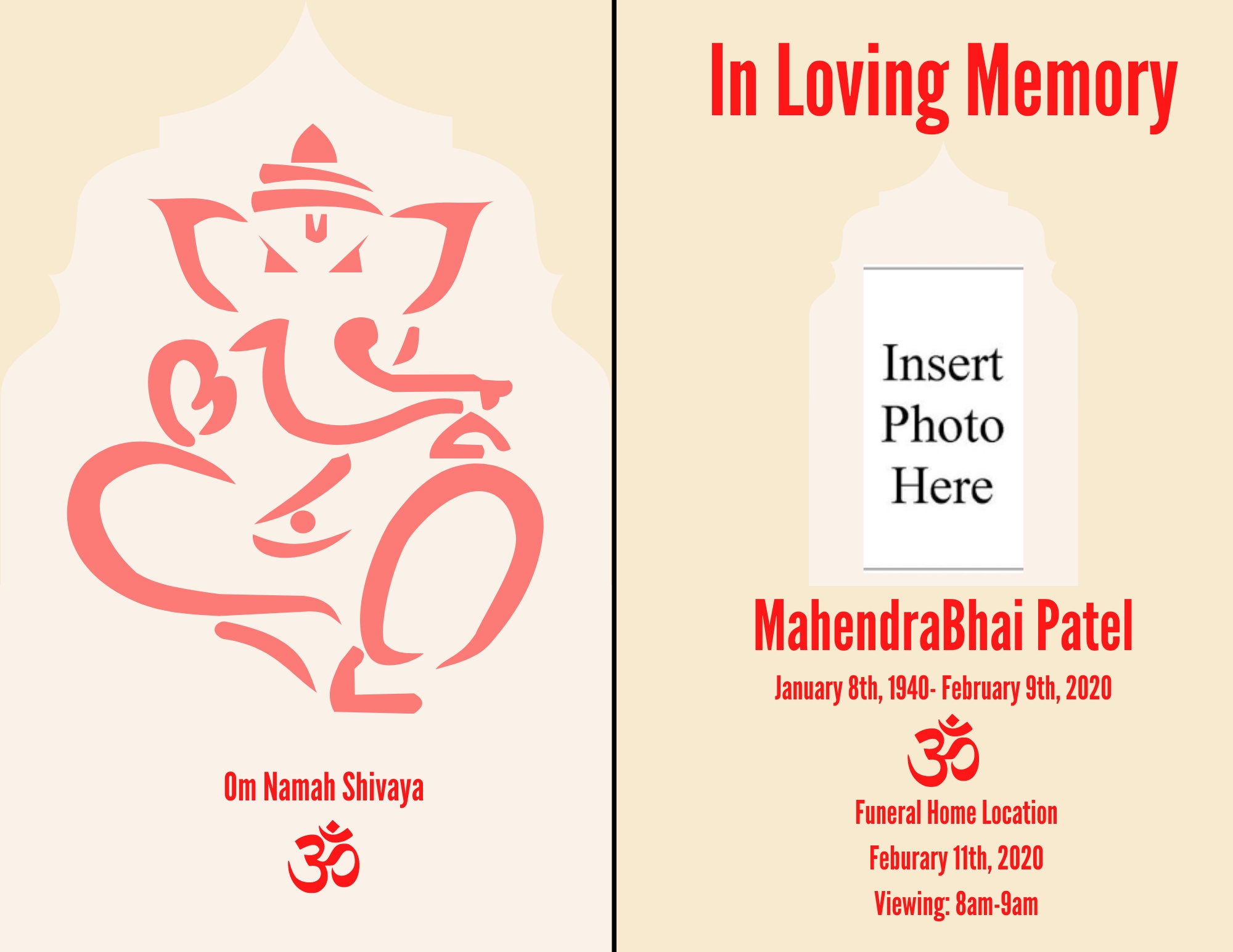 Hindu Funeral Announcement I Foldable Hindu Funeral Program I Indian Funeral Announcement Etsy