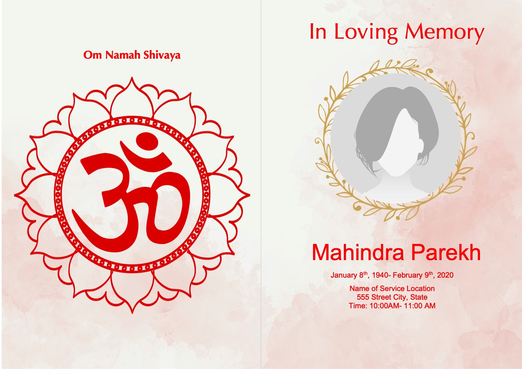 Buy Funeral Program Hindu Foldable Template Word Document Online in