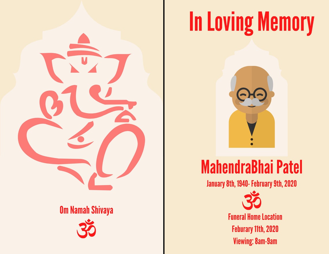 Hindu Funeral Announcement I Foldable Hindu Funeral Program I Indian