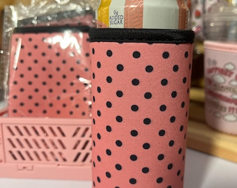 Pink Polka Dot Tall Can Sleeve: 12oz Drink Holder