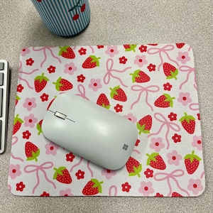 Cute Strawberry Mouse Pad, Floral Desk Accessory, Mouse pad/mat, Gift for Students, Strawberry Lover Decor, Office Supplies
